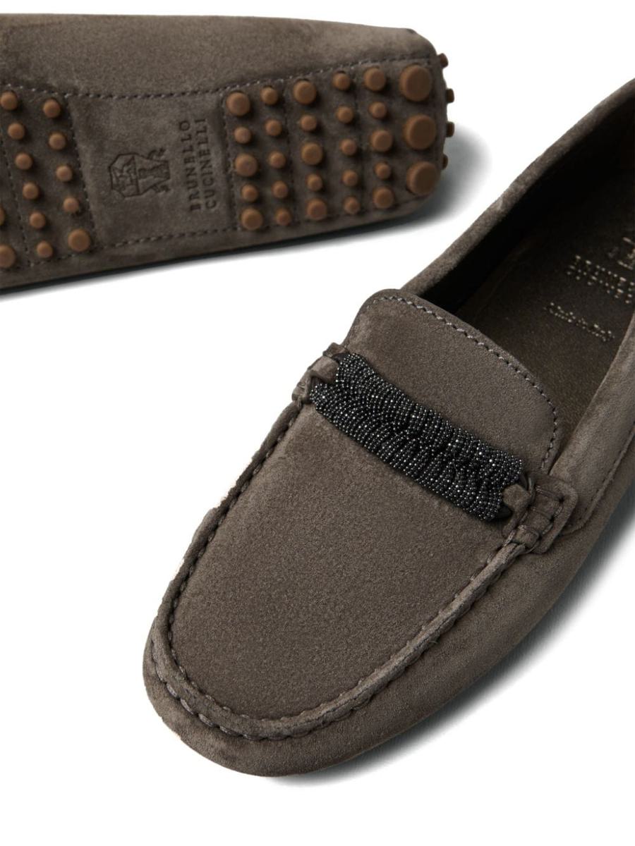 Shop Brunello Cucinelli Monili-trim Loafers In Gray
