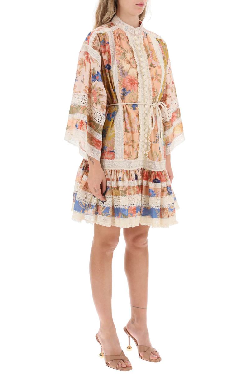 Shop Zimmermann August Lace Trimmed Cotton Mini Dress In Multicolor