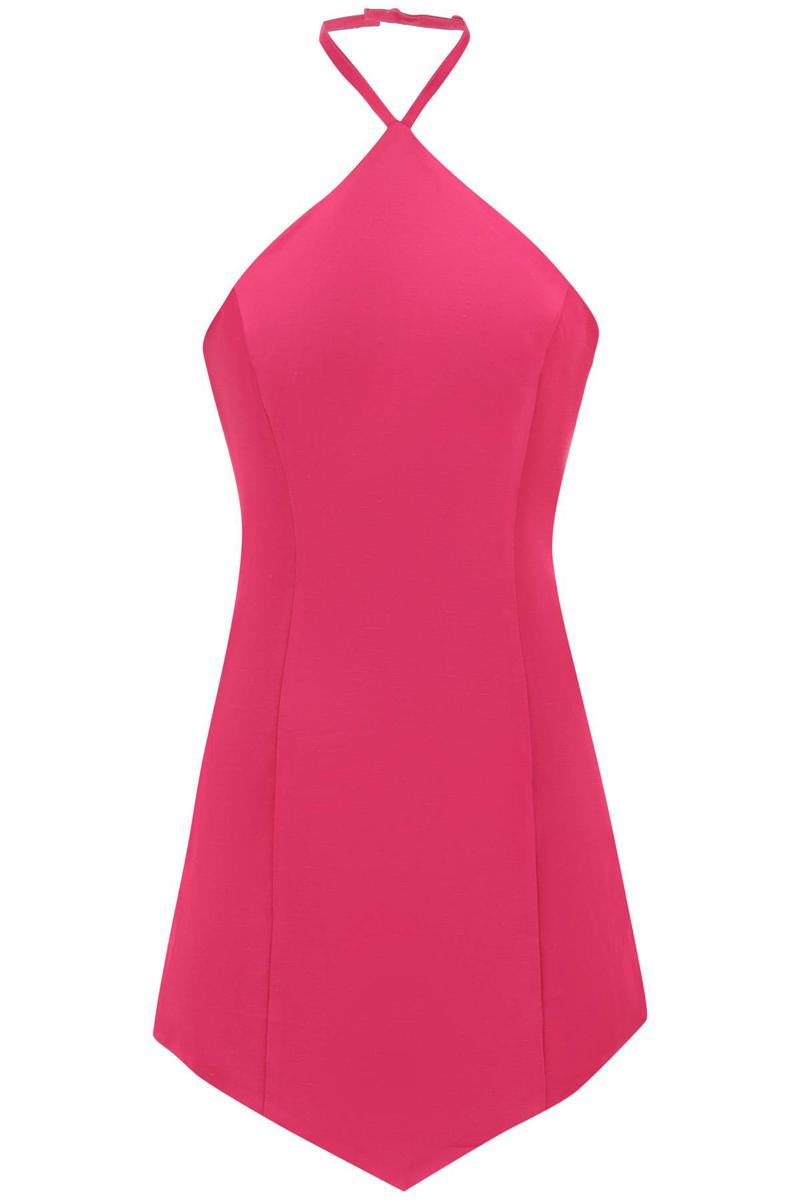 Shop Mvp Wardrobe 'catalina' Halterneck Mini Dress In Fuxia