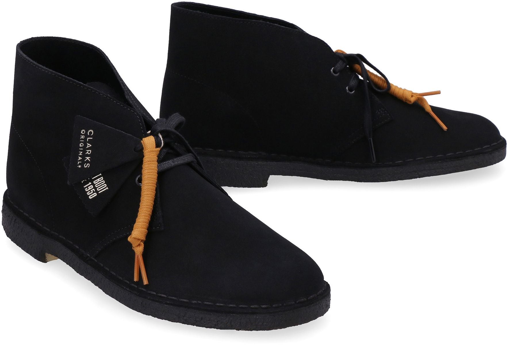 Shop Clarks Suede Desert Boots In Black