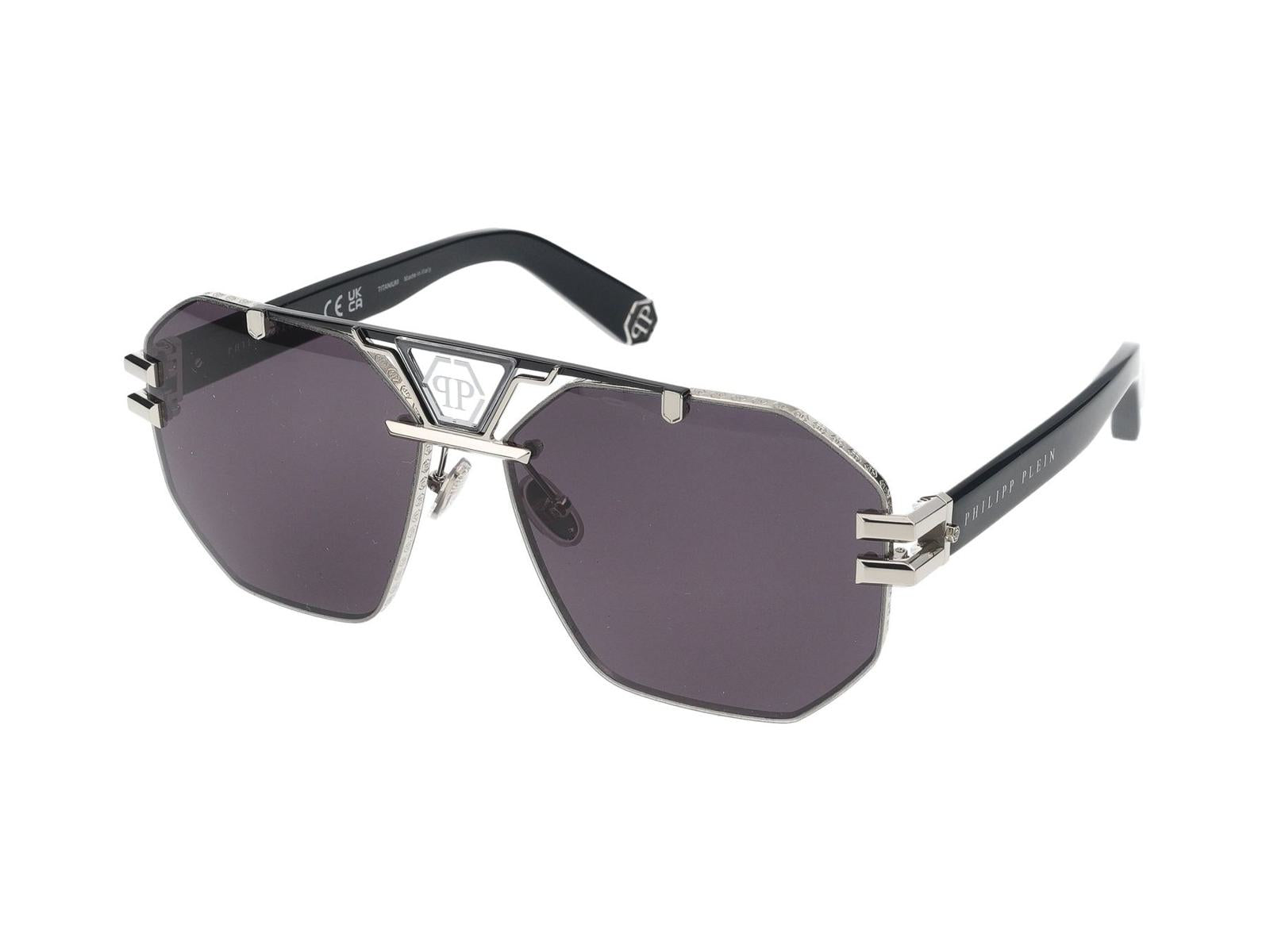 Shop Philipp Plein Sunglasses In Palladium W/parts Black Glossy And Parts Sab