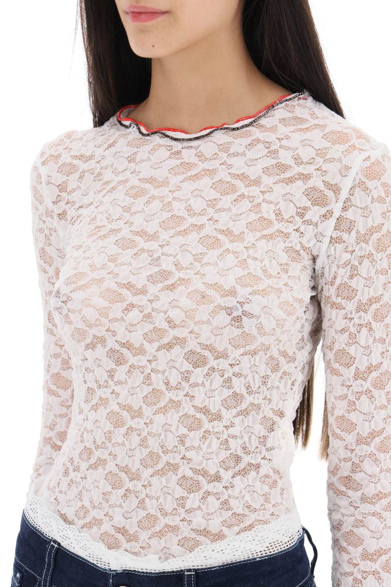 Shop Siedres 'dixie' Stretch Lace Bodysuit In Bianco