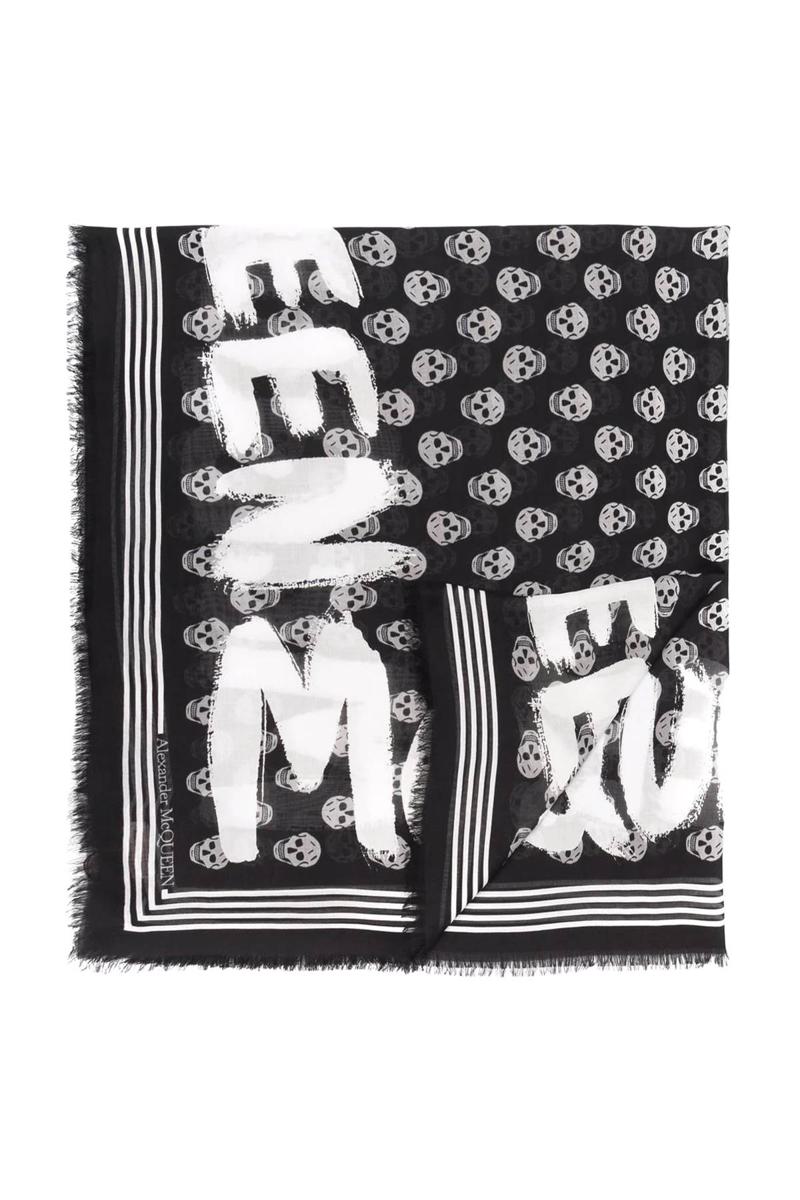 Shop Alexander Mcqueen Graffiti Biker Scarf In Nero