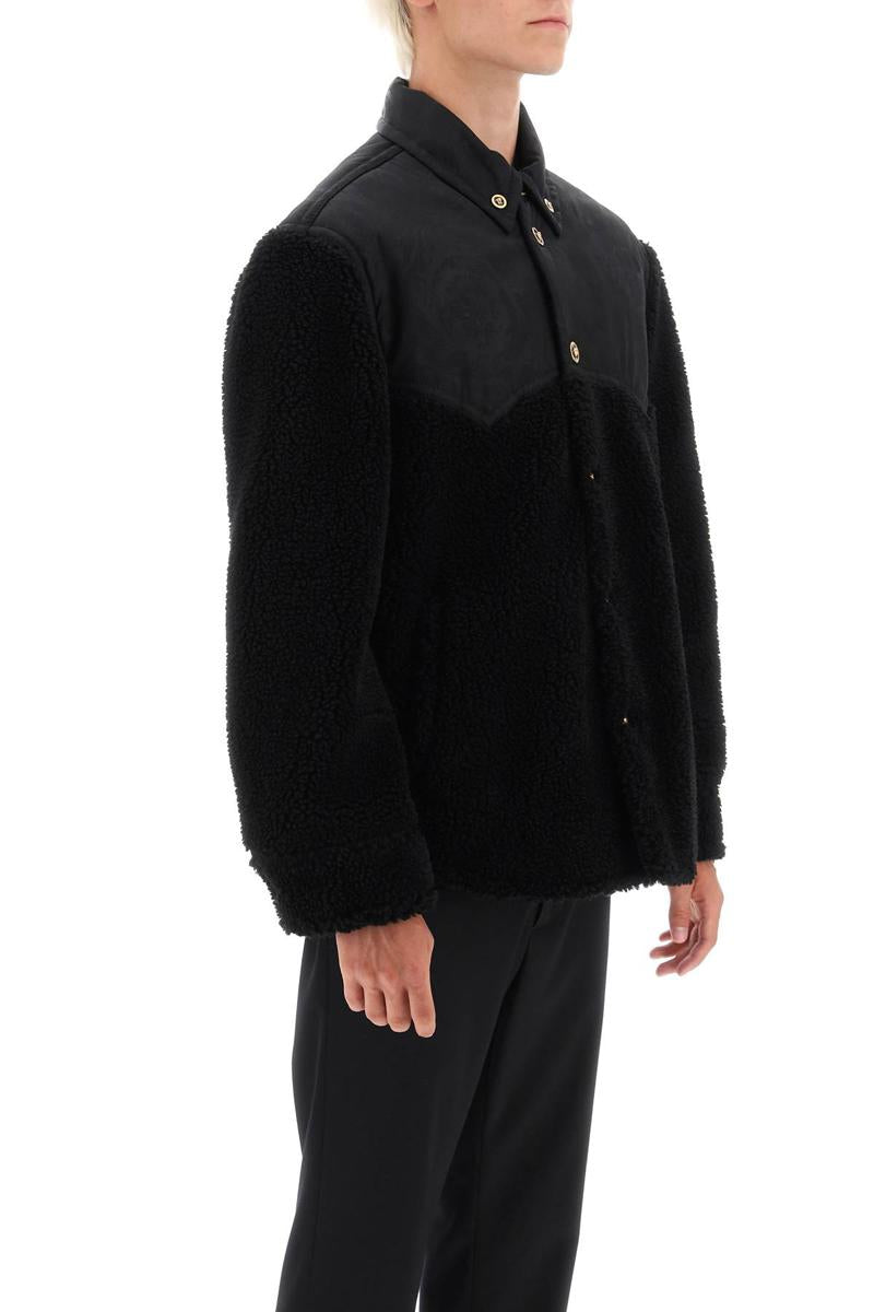 Shop Versace Barocco Silhouette Fleece Jacket In Nero