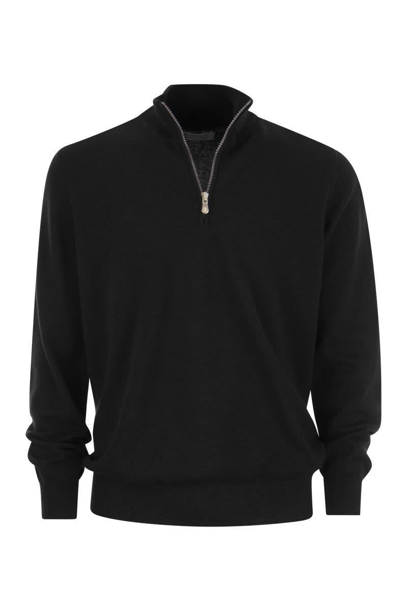 Brunello Cucinelli Cashmere Turtleneck Sweater With Zip In Gray