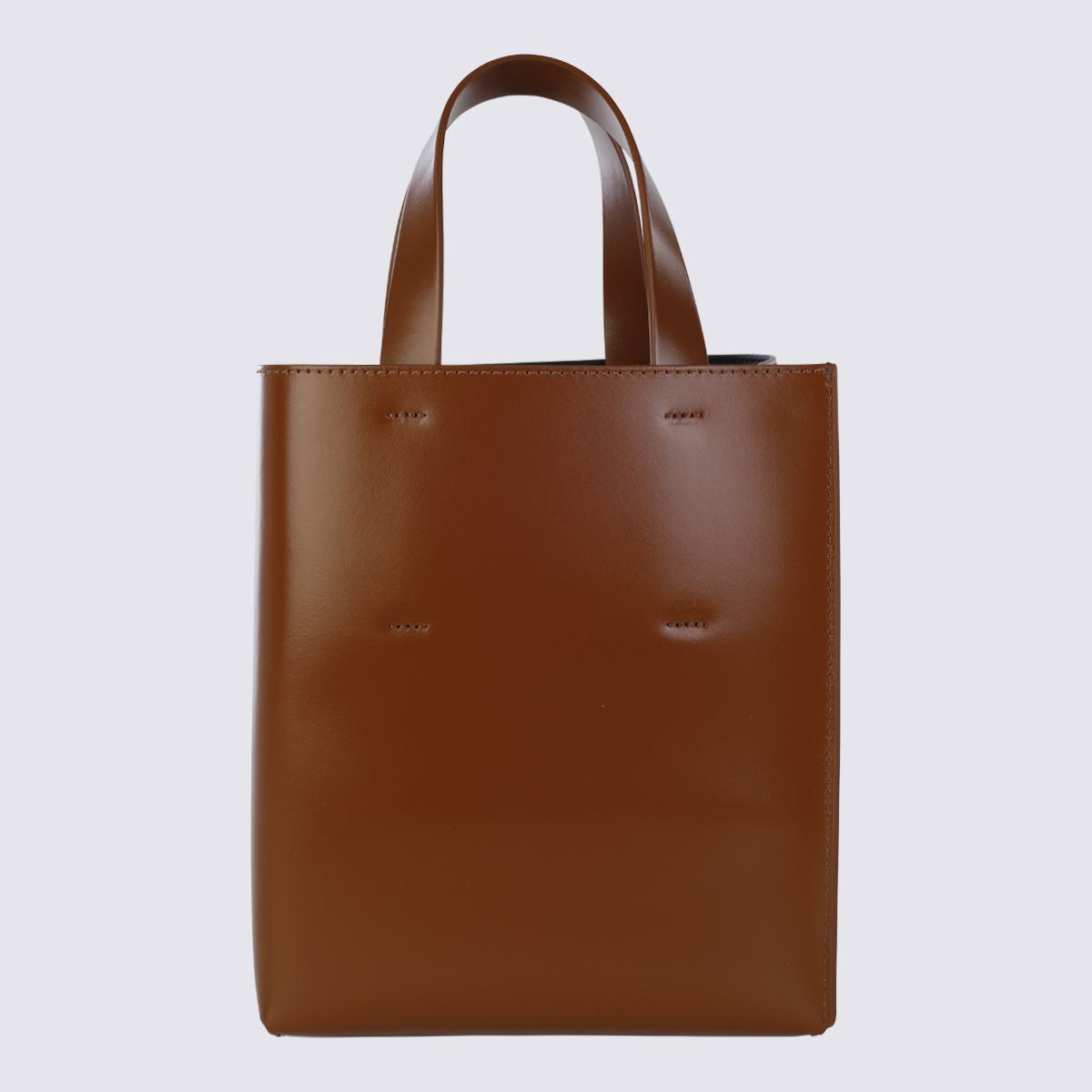 Shop Marni Brown Leather Museo Tote Bag