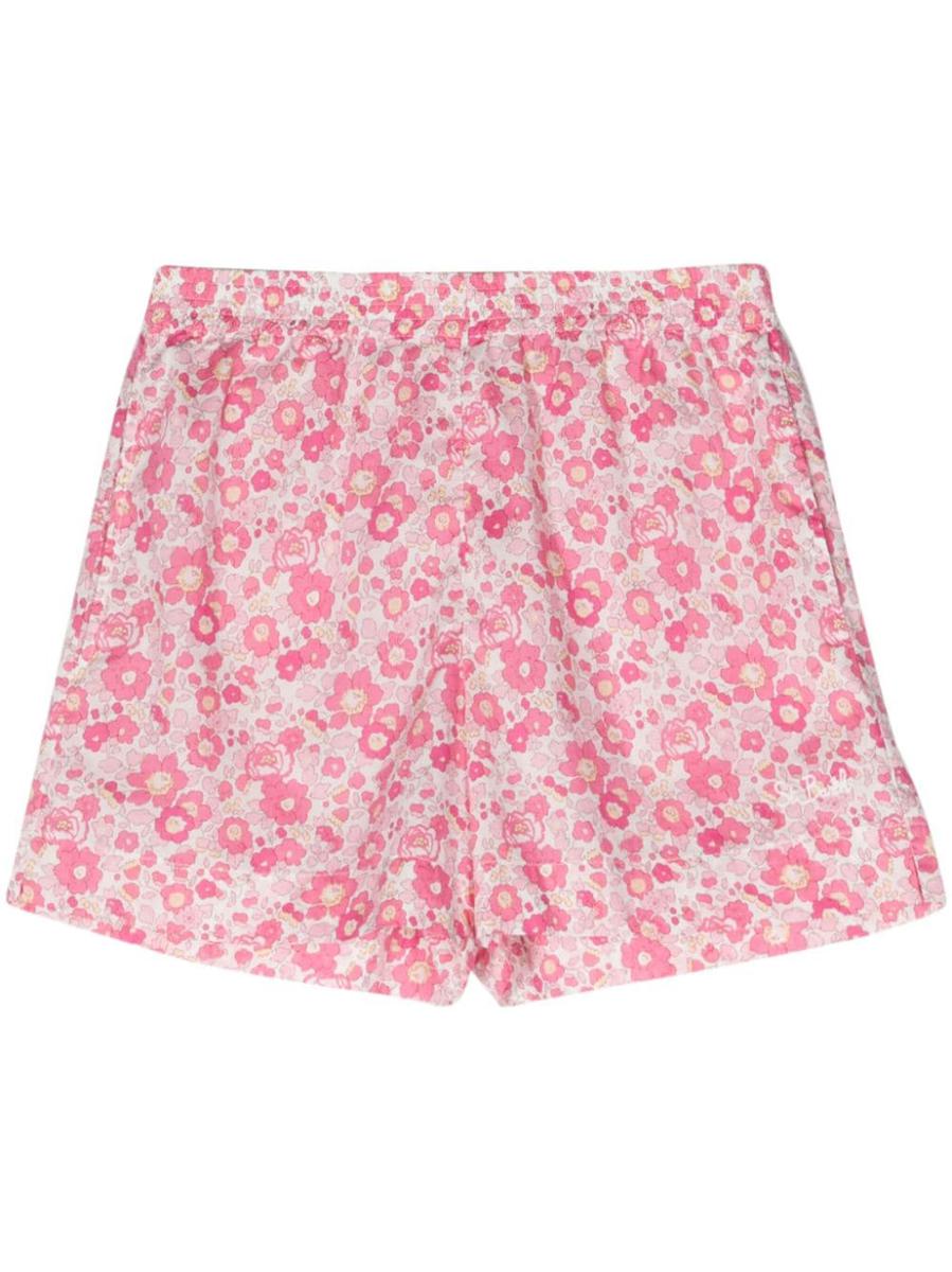 Shop Mc2 Saint Barth Liberty Cotton Shorts With Floral Print In Pink