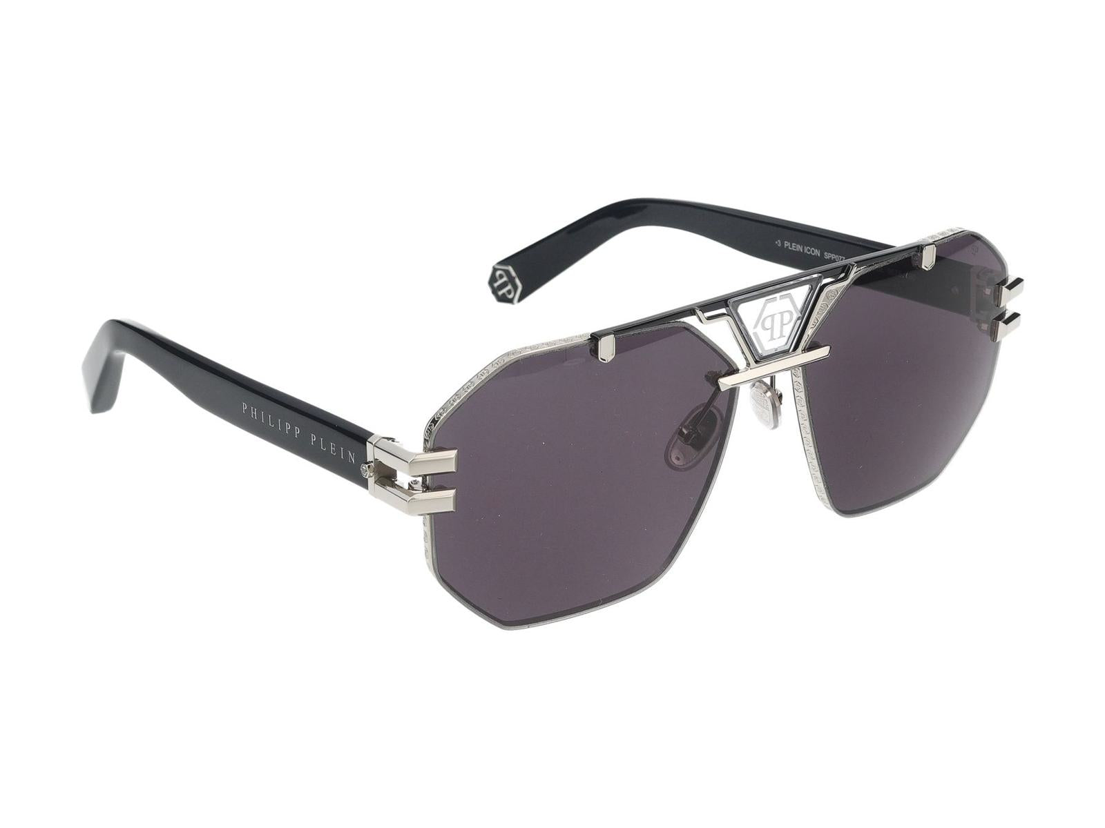 Shop Philipp Plein Sunglasses In Palladium W/parts Black Glossy And Parts Sab