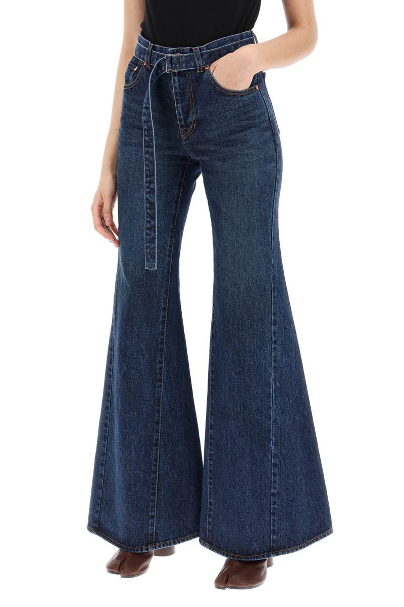 Shop Sacai Boot Cut Jeans With Matching Belt In Blu