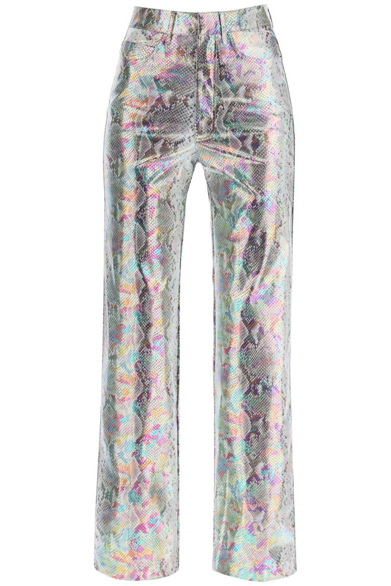 Shop Rotate Birger Christensen 'rotie' Snake-embossed Pants In Argento