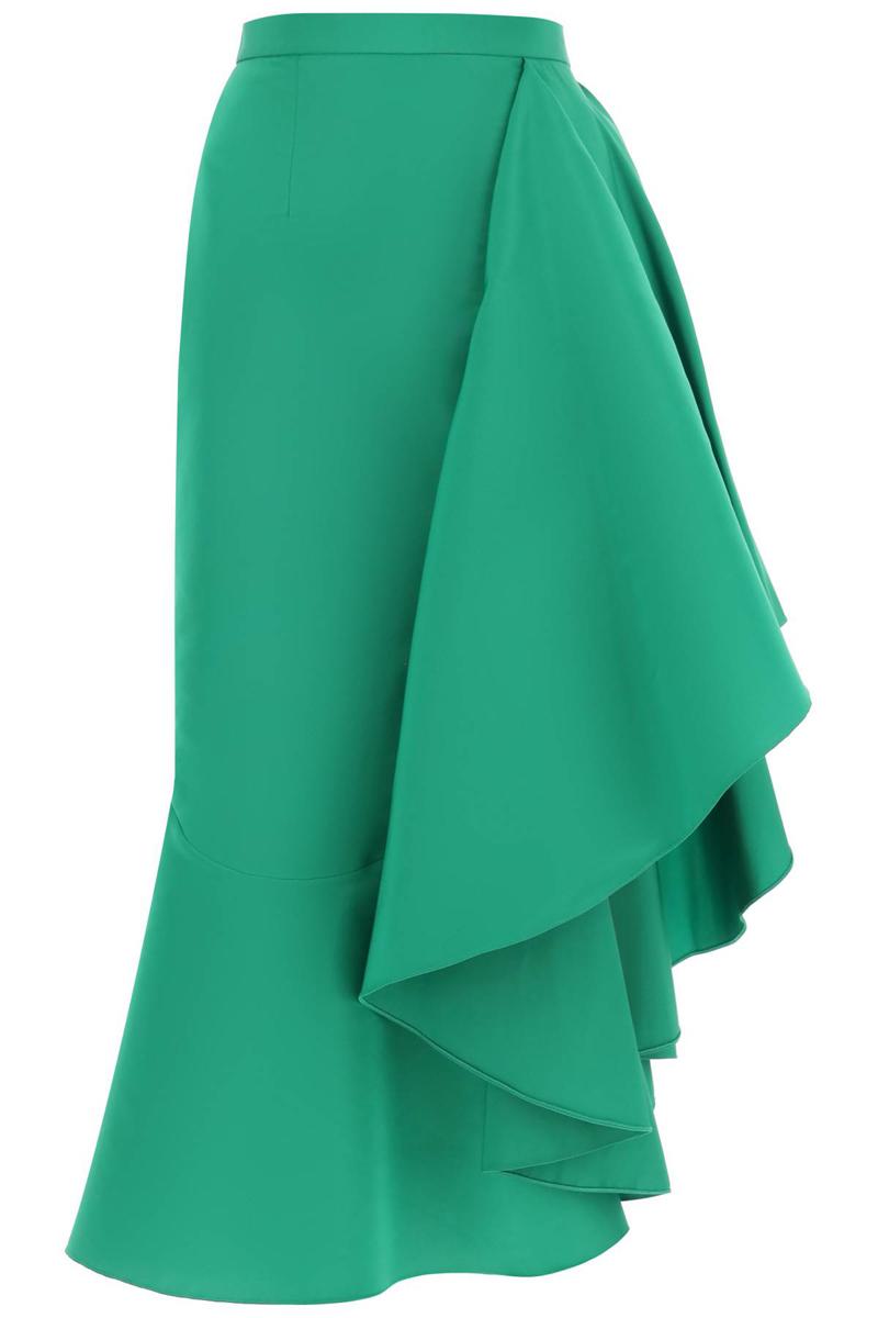 Shop Alexander Mcqueen Asymmetric Skirt With Maxi Flounce In Verde