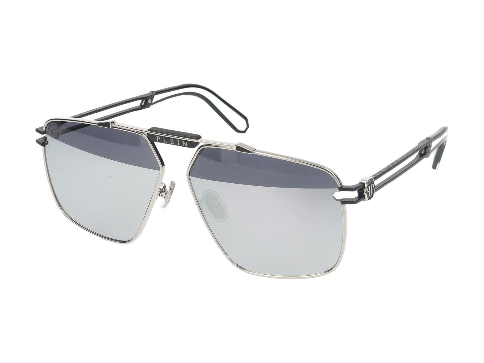 Shop Philipp Plein Sunglasses In Palladium Polished W/parts Black Semi-glossy