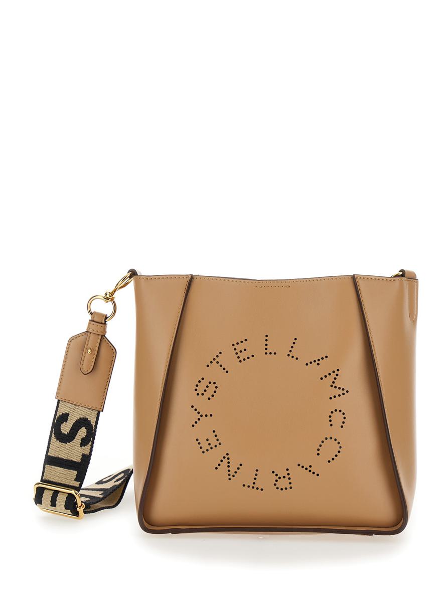 Stella Mccartney Beige Crossbody Bag With Perforated Logo In Faux Leather Woman