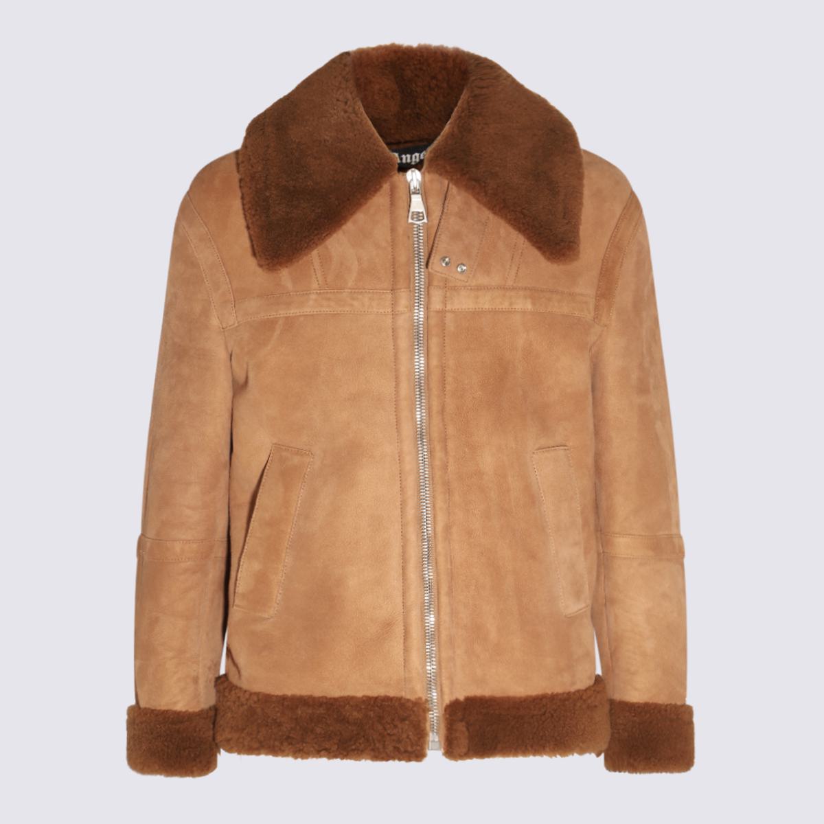 Shop Palm Angels Brown Wool Suede Jacket In Beige