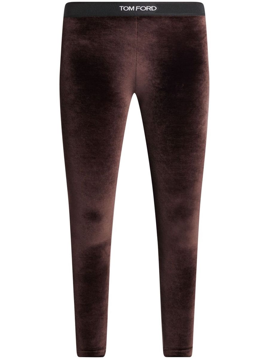 Shop Tom Ford Stretch Lustrous Velour Signature Leggings Clothing In Brown