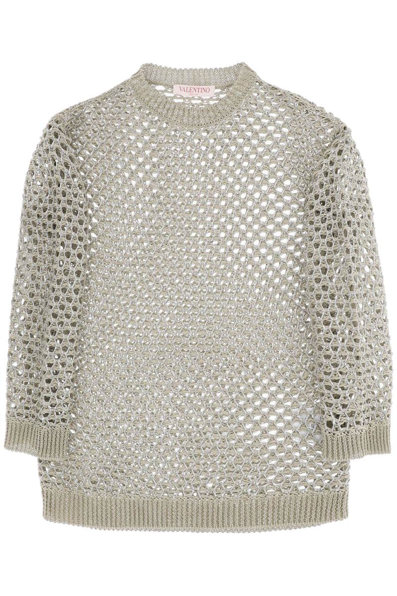 Shop Valentino "mesh Knit Pullover With Sequins Embell In Verde