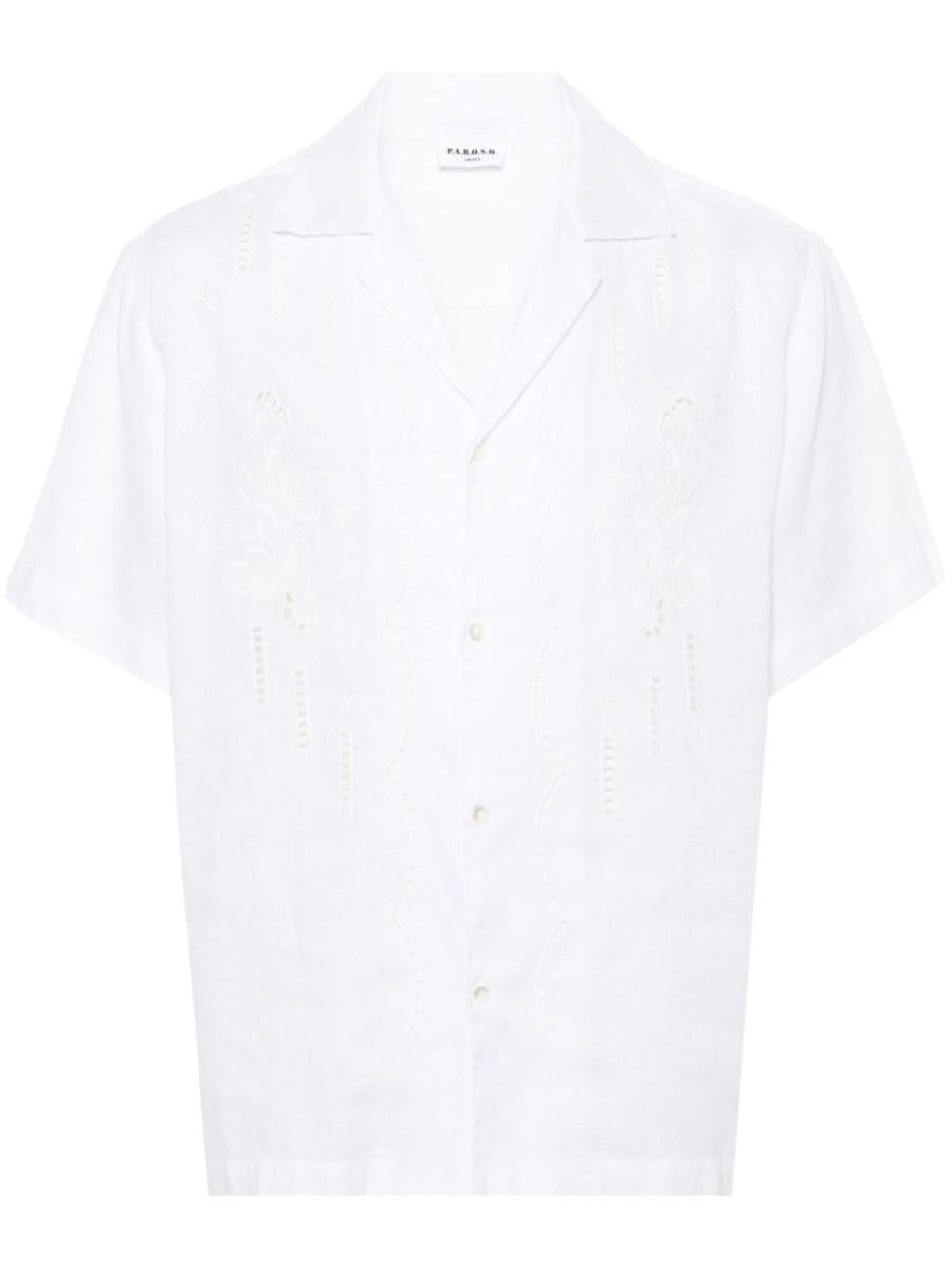 Shop P.a.r.o.s.h . Embroidered-design Linen Shirt In Panna