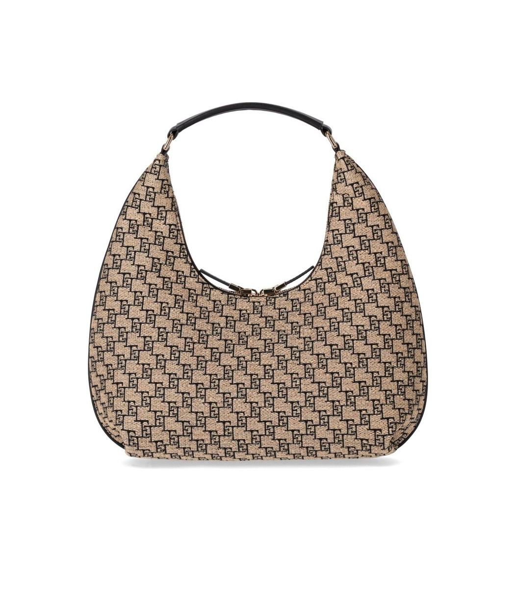 Shop Elisabetta Franchi Beige Monogram Shoulder Bag