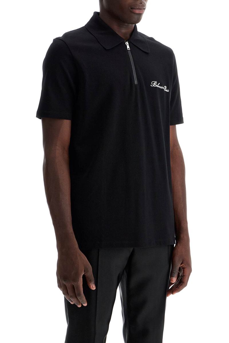 Shop Balmain Polo Shirt With Embroidered Logo Letter In Black