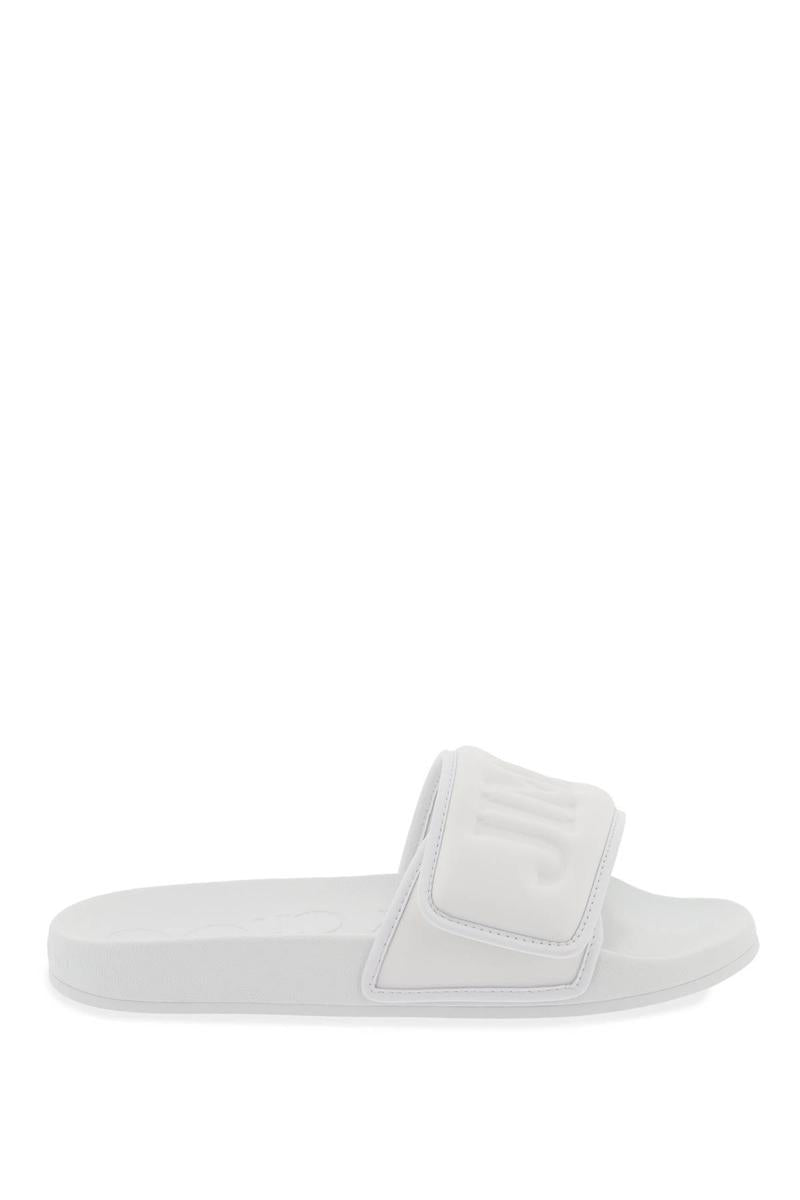 Shop Jimmy Choo Fitz Slides With Lycra Logoed Bang In Bianco