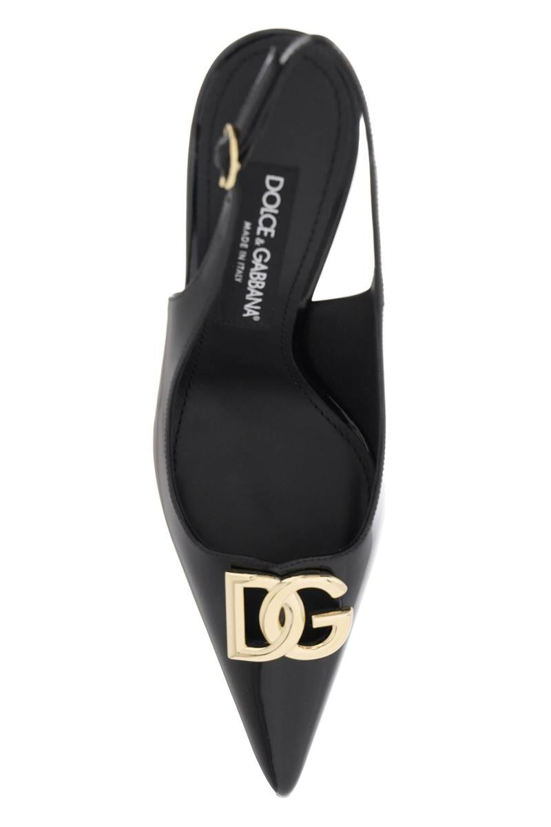 Shop Dolce & Gabbana Glossy Leather Lollo Slingback Pumps In Nero