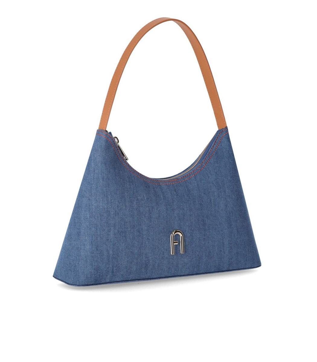 Shop Furla Diamante S Denim Blue Shoulder Bag