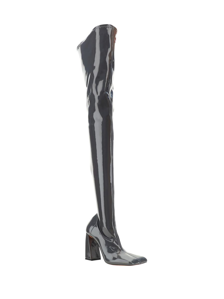 Shop Amina Muaddi Boots In Latex Grey