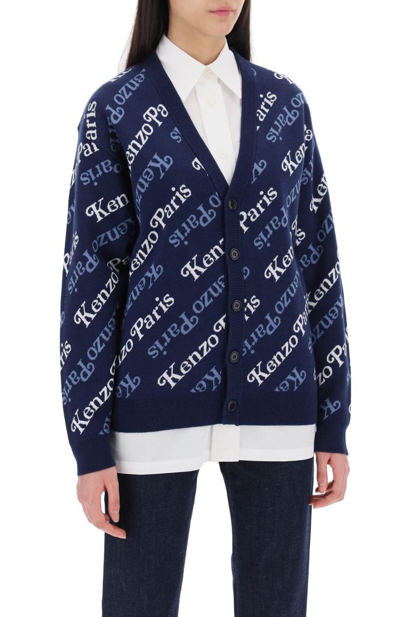 Shop Kenzo Cardigan With Logo Pattern In Blu