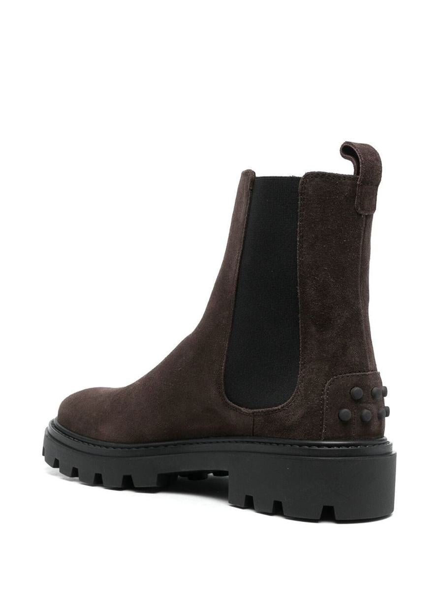 Shop Tod's Chelsea Boots In Mixed Calf Leather With Studs In Brown