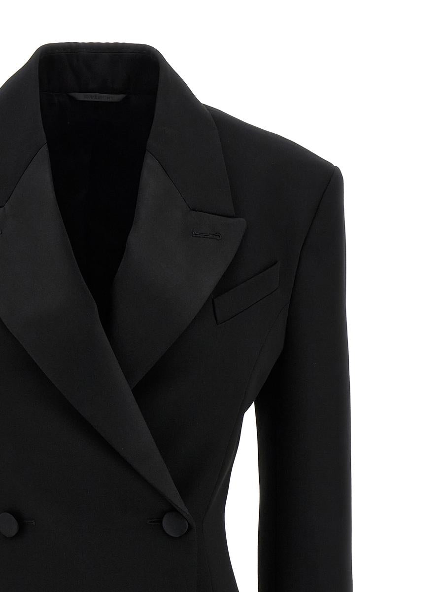 Givenchy Double-breasted Silk-blend Satin-trimmed Wool-twill Blazer In Black