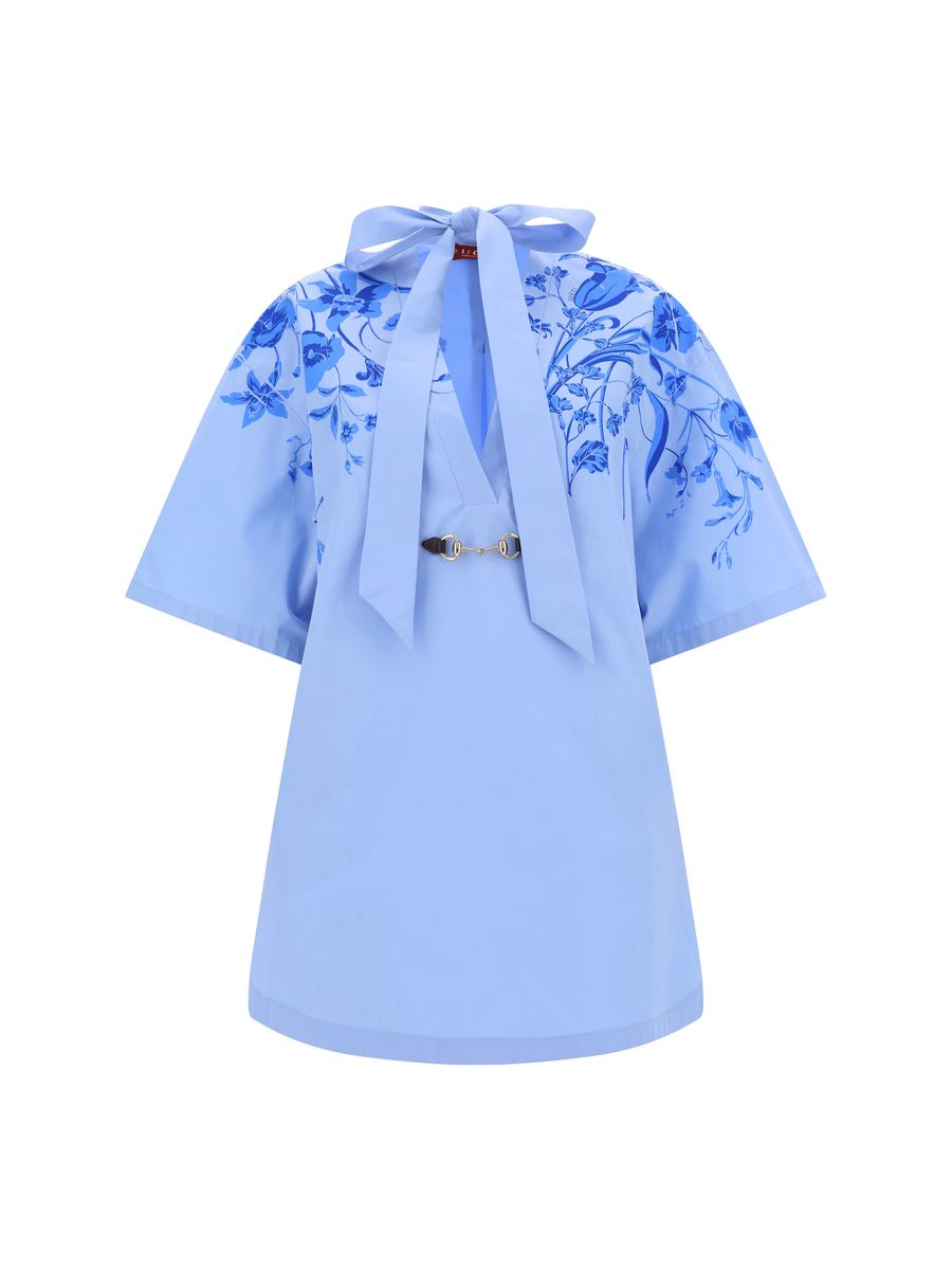 Shop Gucci Poplin Mini Dress In Blue