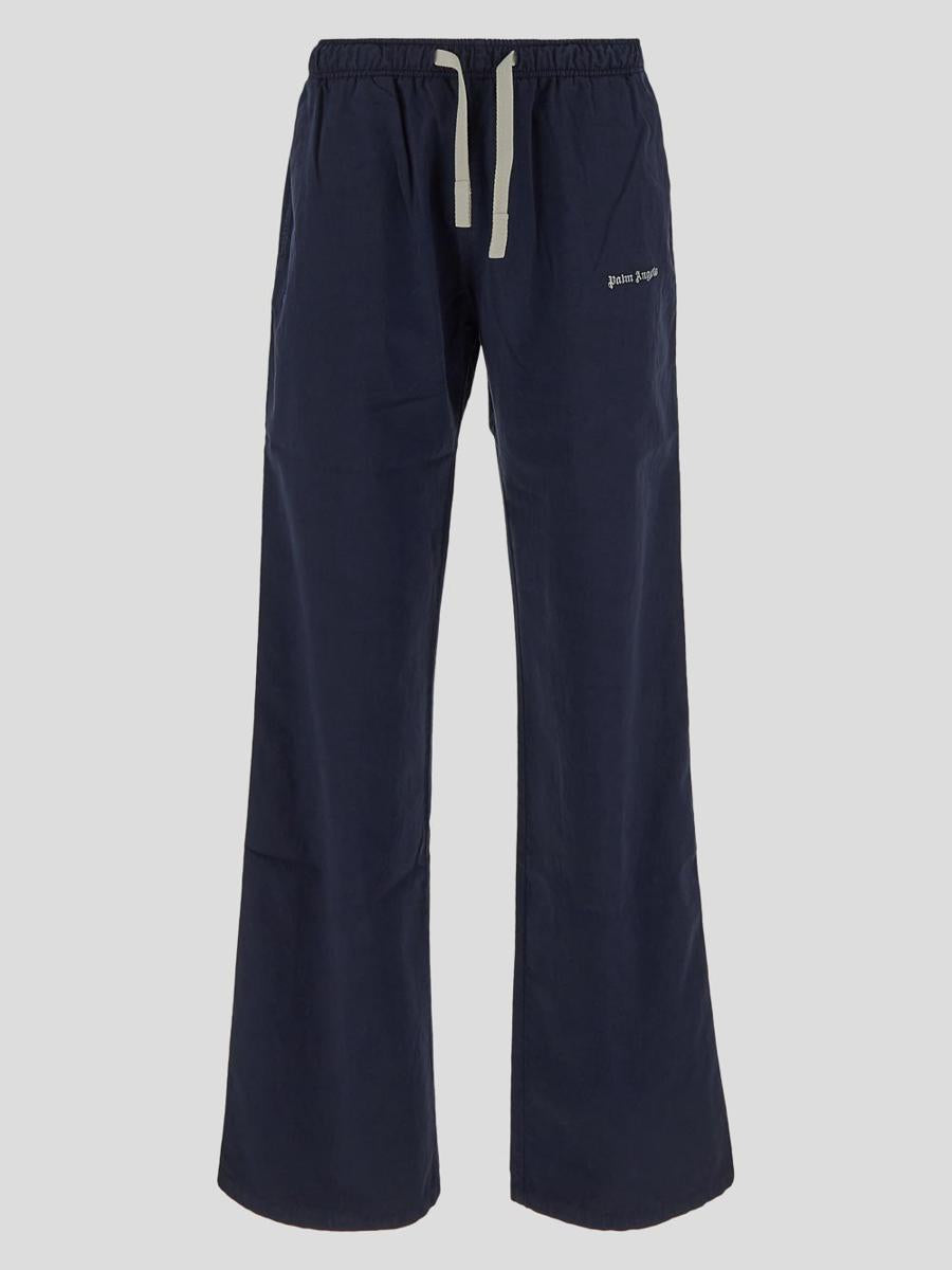 Shop Palm Angels Trousers In Navyblueoffwhite
