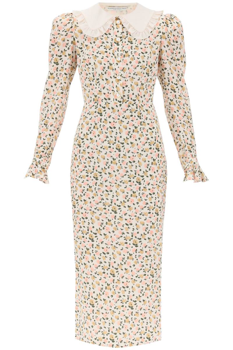 Shop Alessandra Rich Floral Shirt Dress In Neutro