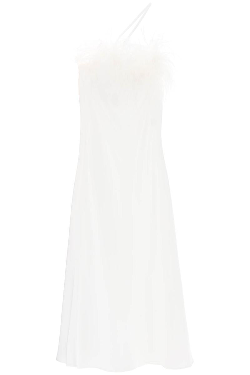 Shop Art Dealer 'ember' Maxi Dress In Satin With Feathers In Bianco