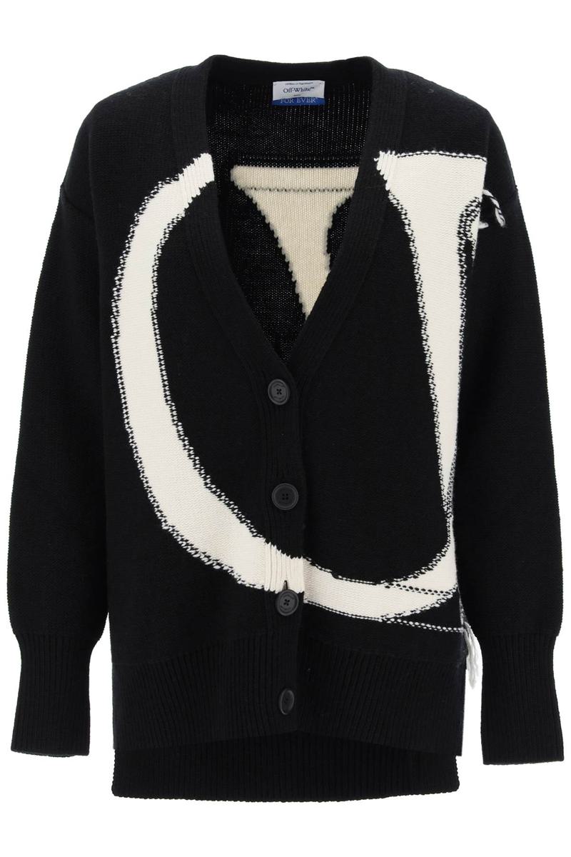 Shop Off-white Cardigan With Maxi Ow Logo In Nero