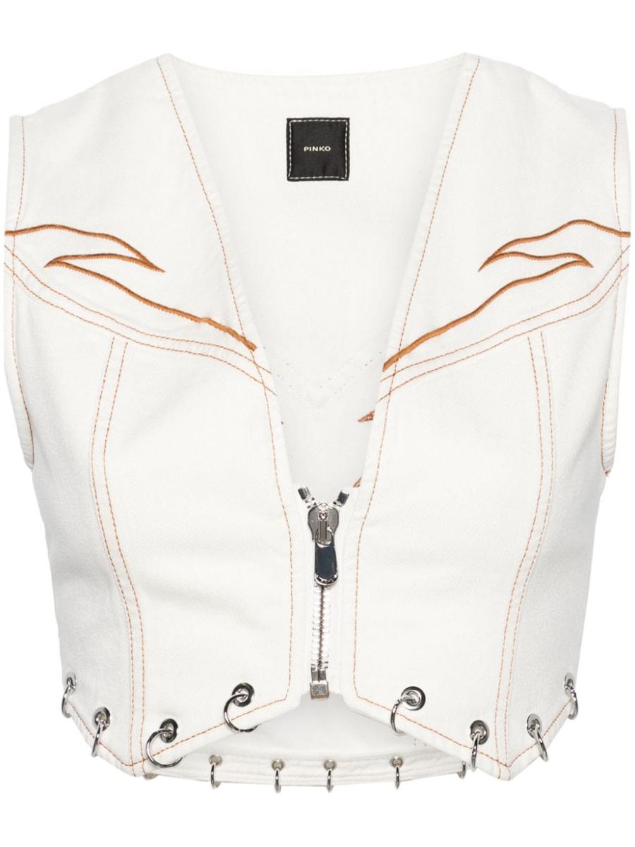 Shop Pinko Dracula Cotton Vest With Contrast Embroideries And Rings In White