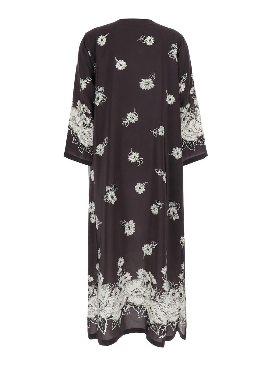 P.a.r.o.s.h Black And White Long Dress With V-neck And All-over Floral Printed Pattern In Silk Woman In Multicolor