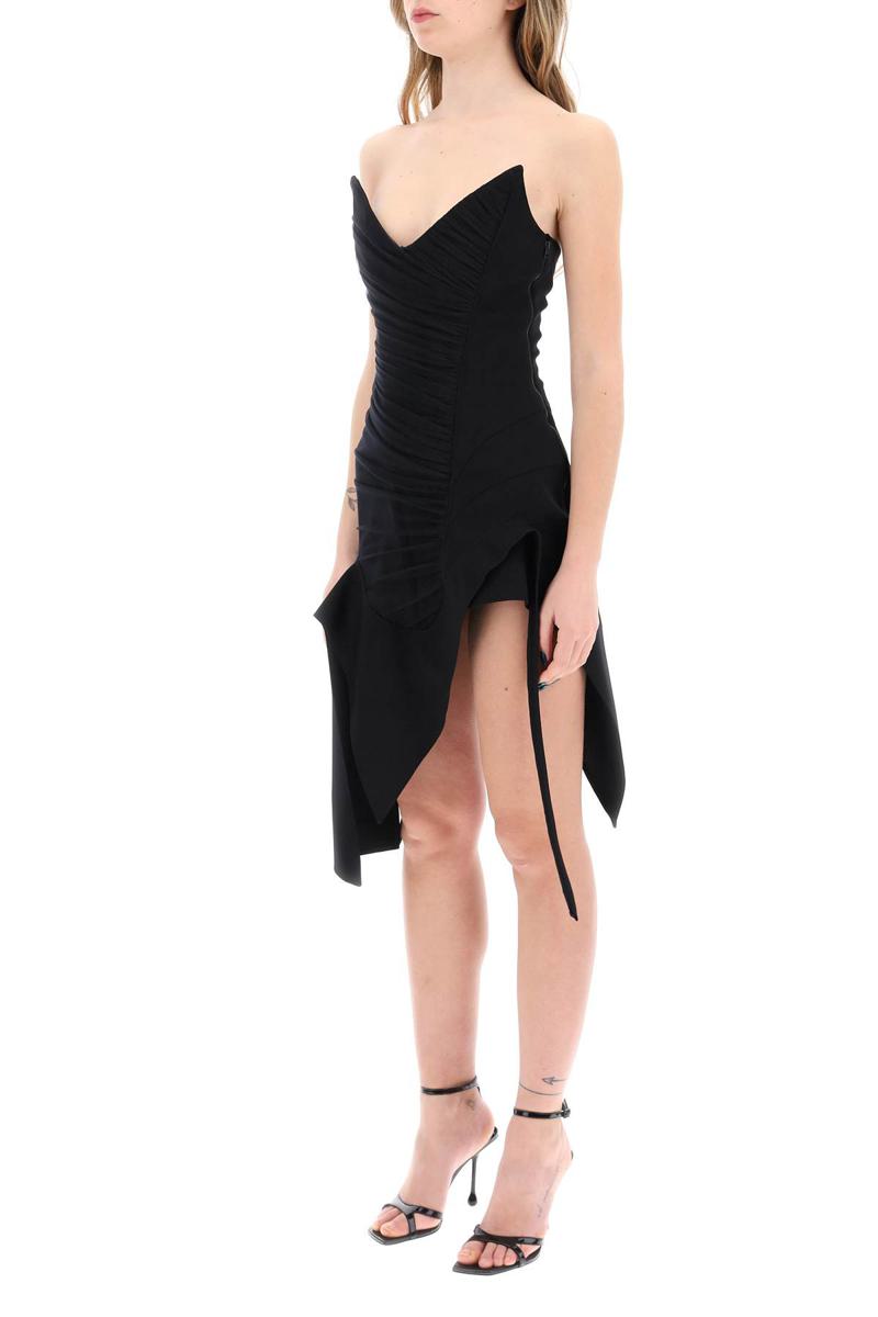 Shop Mugler Asymmetric Mini Bustier Dress In Nero