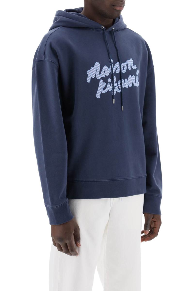 Shop Maison Kitsuné Hooded Sweatshirt With Embroidered Logo In Blu