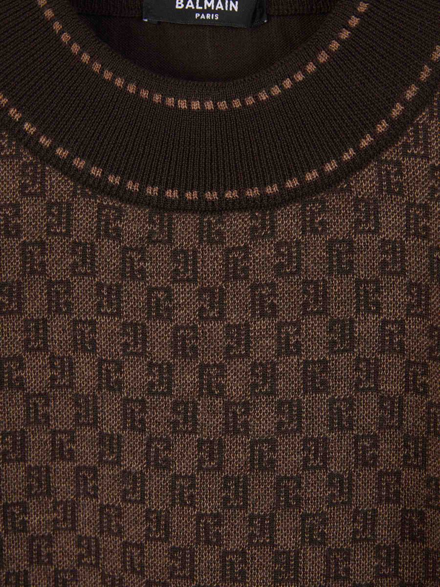 Shop Balmain Monogram Wool In Brown