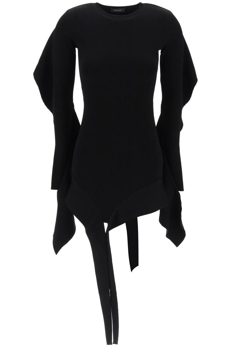 Shop Mugler Asymmetric Mini Dress With Ruffle Details In Nero