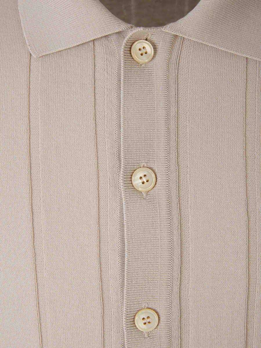 Shop Gran Sasso Ribbed Open Polo In Beige