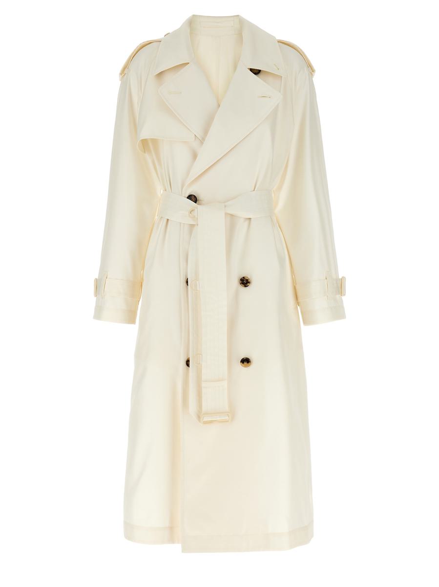 Burberry Long Silk Trench Coat In Neutral
