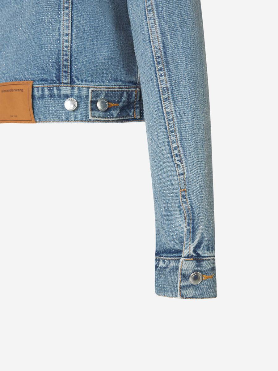 Shop Alexander Wang Cropped Denim Hotfix Jacket In Subtle Glitter Detail Via Hotfix