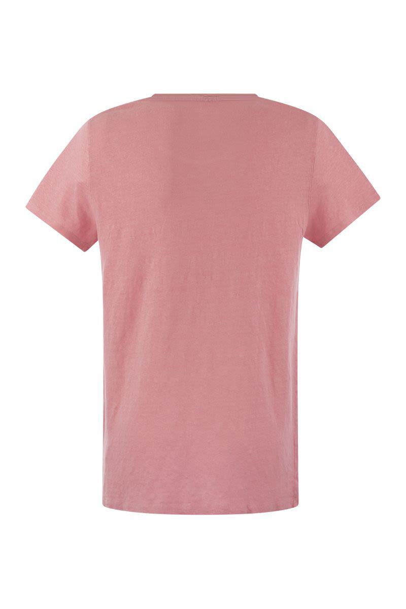 Shop Majestic Filatures Crew-neck T-shirt In Linen And Short Sleeve In Pink