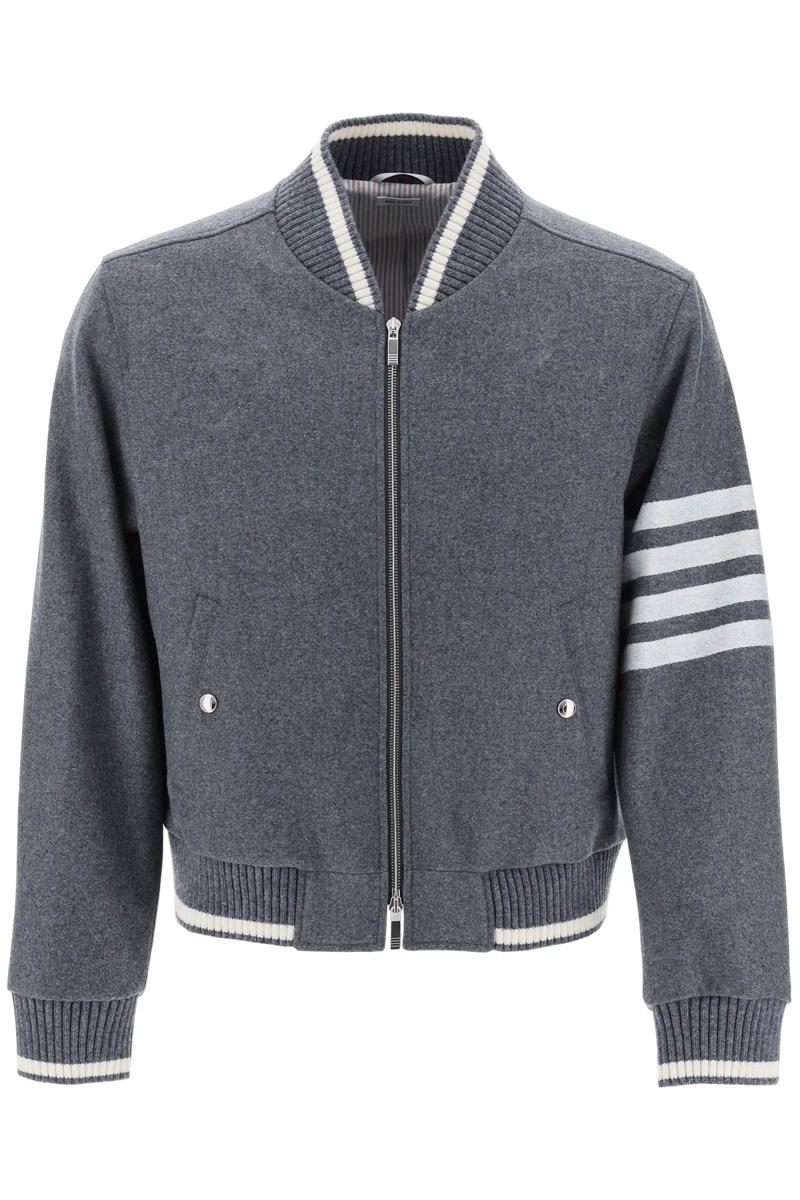 Shop Thom Browne 4-bar Varsity Jacket In Wool Mel In Grigio