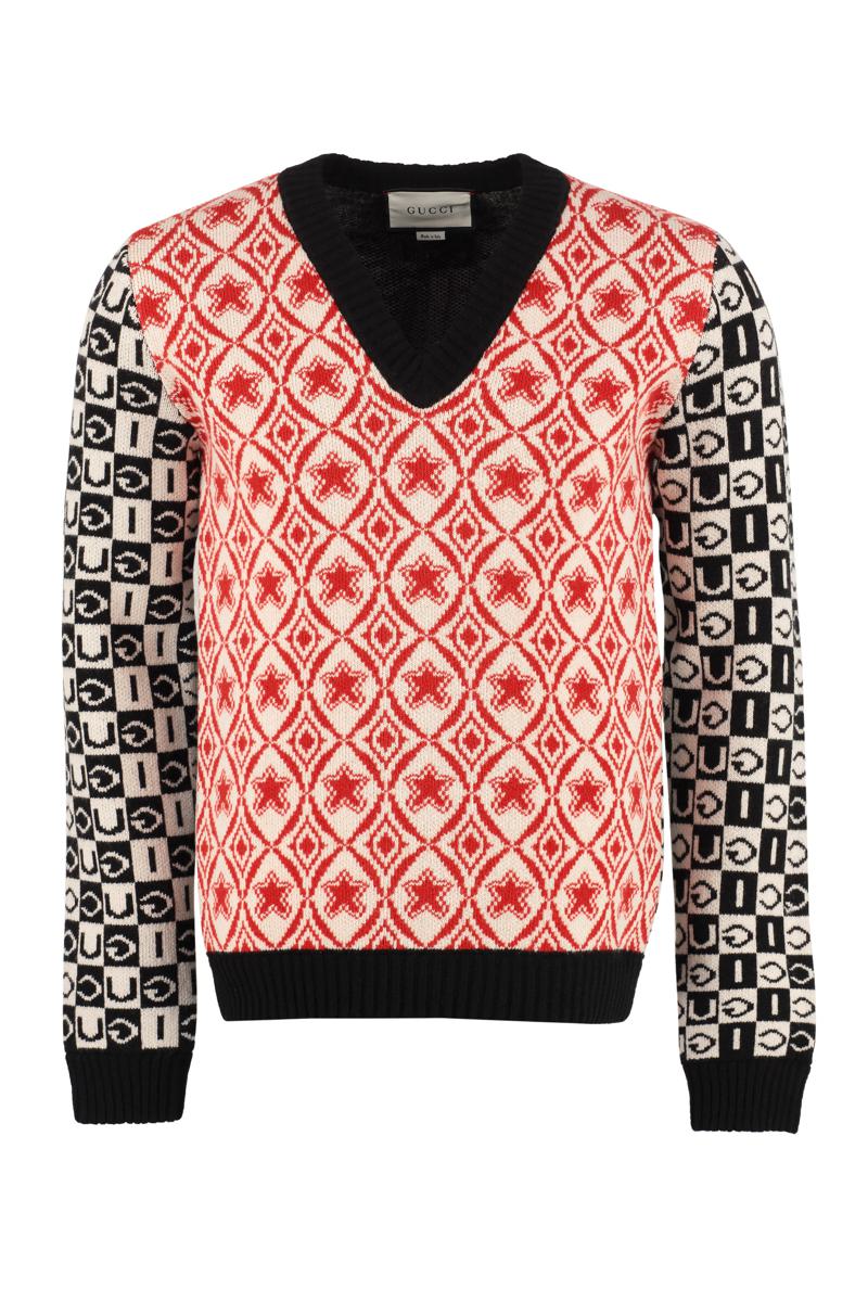 Shop Gucci V-neck Wool Sweater In Multicolor