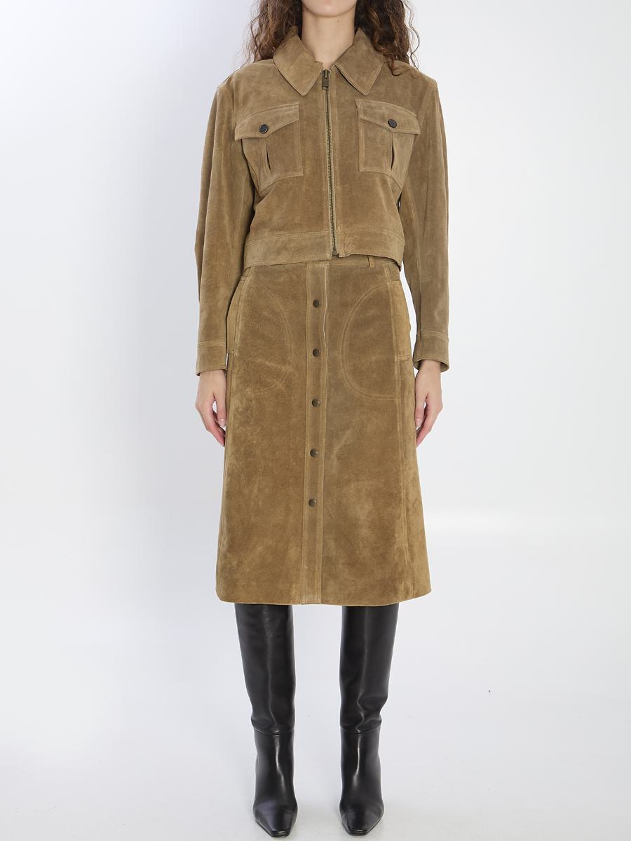 Arma Elen Snap-button Suede Midi Skirt In Brown