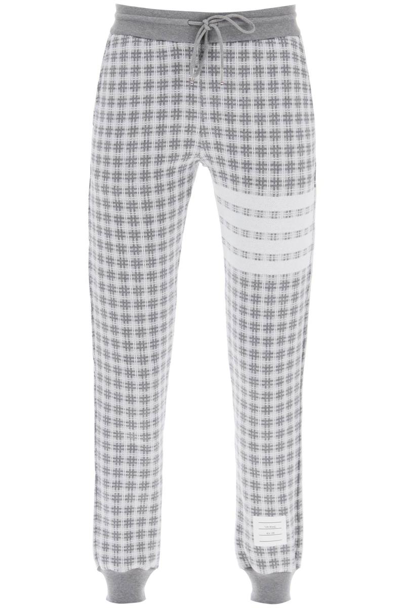 Shop Thom Browne 4-bar Joggers In Check Knit In Grigio