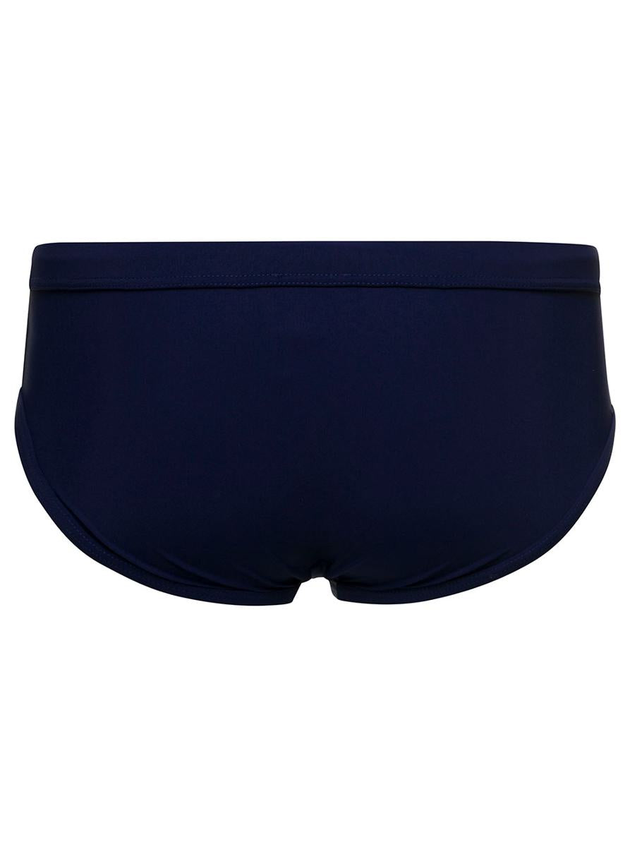 Shop Dolce & Gabbana Blue Swim Brief With Branded Drawstring And Logo Tag In Stretch Polyamide Man